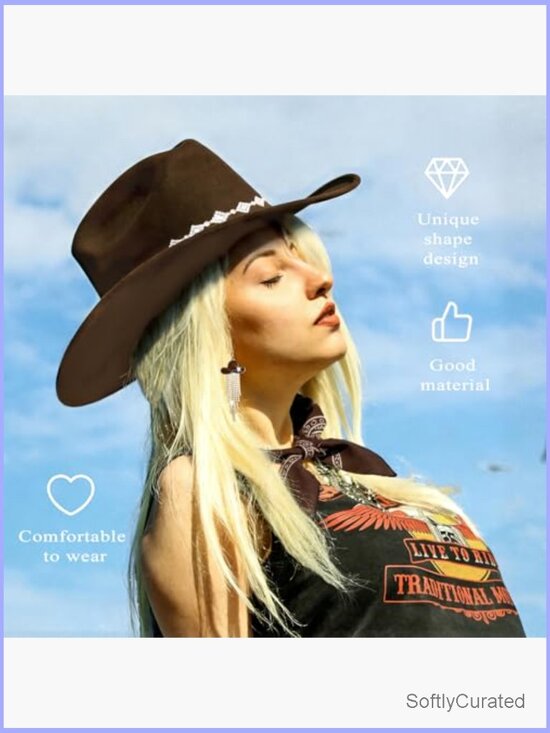 Felt Cowboy Hat with Rhinestones, Bandana & Tassel Earrings Set